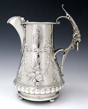 F W Cooper American antique coin silver pitcher crest engraved
